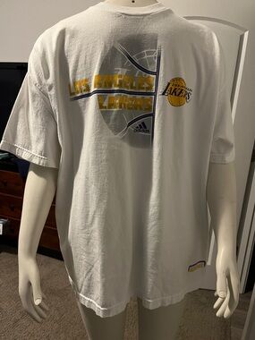 adidas White Los Angeles Lakers Graphic Tee with Yellow Accents